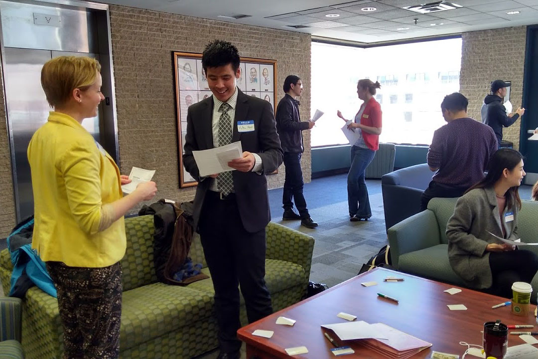 Students talking at an Everyday English mixer event